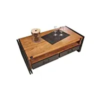 meubletmoi table basse style industriel - bois massif acacia et métal - 2 tiroirs et niche de rangement - design factory intemporel - workshop