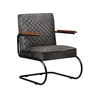 vidaxl fauteuil cuir véritable gris chaise bureau salon décor maison chambre