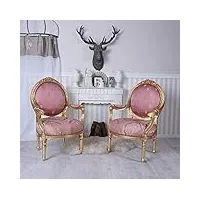 palazzo lot de 2 fauteuils baroque rembourrés en bois doré rose cat372a46