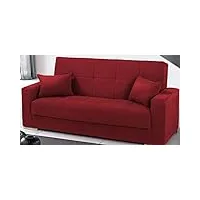 dafnedesign. com – canapé lit 3 places – couleur : rouge – revêtement : tissu – fonction : lit – canapé lit 3 places – équipé de coffre sous la séance qui on peut élever facilement avec une