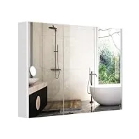 costway armoire de toilette avec miroir en bois mdf, armoire de salle de bain avec grand espace de stockage inclut de 3 etagères, 3 portes, 900x110x650 mm