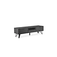 meuble tv 3 tiroirs gris anthracite bois, céramique et pied métal - design contemporain industriel - collection elégance & qualité - onyx