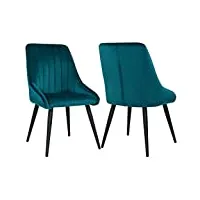 duhome chaise salle à manger en velours lot de 2, fauteuil chambre confortable en similicuir avec dossier pieds métalliques, fauteuil de salon retro pour salon et chambre,vert bleu