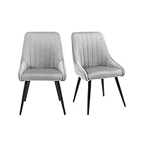 duhome chaise salle à manger en velours lot de 2, fauteuil chambre confortable en similicuir avec dossier pieds métalliques, fauteuil de salon retro pour salon et chambre,gris
