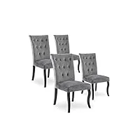 intense deco lot de 4 chaises capitonnées chaza velours gris