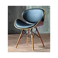 folkbury chaise de bureau style retro en similicuir avec pieds en bois finition noyer (noir)