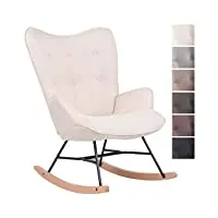 clp chaise a bascule sanka en tissu i fauteuil a bascule avec support en métal i fauteuil de relaxation avec patins en bois crème
