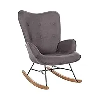 clp chaise a bascule sanka en tissu i fauteuil a bascule avec support en métal i fauteuil de relaxation avec patins en bois gris foncé