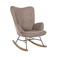 clp chaise a bascule sanka en tissu i fauteuil a bascule avec support en métal i fauteuil de relaxation avec patins en bois taupe