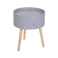 homcom table basse - table de chevet - table de nuit ronde - design scandinave table d'appoint bout de canapé avec tiroir pieds effilés inclinés bois massif chêne clair gris