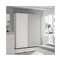 armoire, chambre à coucher, armoire avec 2 portes coulissantes, modèle tekkan, finition en blanc artik et gris ciment, mesures : 150 cm (l) x 200 cm (h) x 60 cm (p)