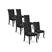 intensedeco lot de 6 chaises capitonnées chaza velours noir