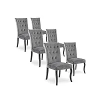 intense deco lot de 6 chaises capitonnées chaza velours gris
