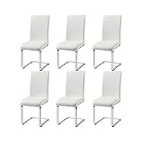 yaheetech chaise salle à manger lot de 6 en similicuir cuisine moderne siège revêtement chaise hauteur assise 50 cm acier chromé chaise blanche