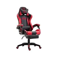 fauteuil de bureau gamer ignite similicuir i chaise de bureau à roulettes confortable et ergonomique hauteur réglable repose-pied et accoudoir, couleur:noir/rouge