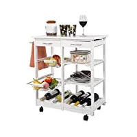 costway chariot de cuisine desserte de service à roulettes meuble de rangement avec 2 paniers 2 tiroirs 2 etagères 67 x 37 x 76 cm (blanc)