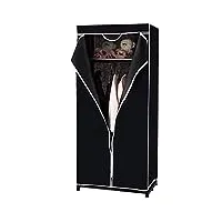 costway penderie tissu garde robe zippée avec Étagères 74x50x172cm,penderie fermée armoire de rangement avec cadre en métal (noir)