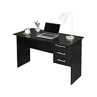 woltu bureau d'ordinateur table de bureau en aggloméré, table de travail pc table avec 3 tiroirs et verrou, 120x59x75cm (lxpxh), noir, ts59sz