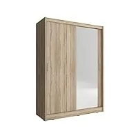 mb-moebel armoire de chambre avec 2 portes coulissantes | armoire avec miroir | penderie (tringle) avec étagères | style contemporain (l x h x p): 150x200x62 borneo a1 (sonoma, 150 cm)