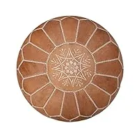 pouf artisanal marocain en cuir véritable fait main - vendu rembourré - coussin de sol, ottoman, tabouret (naturel)