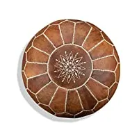 pouf artisanal marocain en cuir véritable fait main - vendu rembourré - coussin de sol, ottoman, repose-pied (cognac)