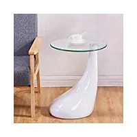 goldfan table d'appoint en verre avec bout de canapé ronde haute brillance,blanche bout de canapé pour salon design moderne blanc 42x42x55cm