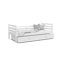 lit enfant milo 90x190 blanc - blanc livré avec sommiers, tiroir et matelas en mousse de 7cm