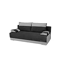 meublo canapé convertible 3 places tissu + simili cuir nisa (noir + gris) canapé en lit convertible avec coffre de rangement 3 places relax droit - en tissu et simili cuir