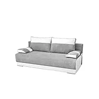 meublo canapé en lit convertible avec coffre de rangement droit 3 places de rangement relax - tissu et simili cuir - nisa (gris+ blanc)