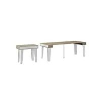 skraut home | table console extensible jusqu'à 237 cm | 5 positions différentes | dimensions fermées : 79 x 90 x 52 cm | modèle kl nordic | finition chêne brossé et blanc mat
