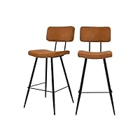 rendez vous déco - chaise de bar en cuir synthétique - texas - tabouret bar, Îlot central, plan snack - lot 2 chaises camel - hauteur assise 66 cm