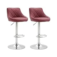 lot de 2 tabourets de bar réglable en hauteur lazio similicuir i chaise haute confortable dossier et repose-pied i piètement en métal, couleur:bordeaux