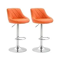 lot de 2 tabourets de bar réglable en hauteur lazio similicuir i chaise haute confortable dossier et repose-pied i piètement en métal, couleur:orange