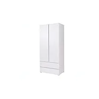 armoire avec tiroirs, penderie (tringle) avec étagères - 2 portes pivotantes meuble de rangement (l x h x p): 92x204x51 cm moon m02 (blanc)
