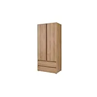 armoire avec tiroirs, penderie (tringle) avec étagères - 2 portes pivotantes meuble de rangement (l x h x p): 92x204x51 cm moon m02 (riviera chêne)