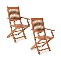 deuba set de 2 chaises pliantes 'sydney' en bois d'acacia certifié fsc pour salon de jardin accoudoirs extérieur pliable chaise de table pré-huilé balcon terrasse