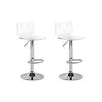 set 2 tabourets chaises de bar siège en acrylique transparent et pied hauteur réglable en métal pour salon salle à manger ou cuisine moderne beliani