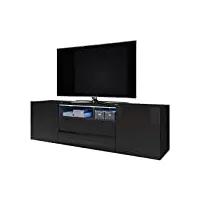 selsey bros - meuble tv/banc tv (140 cm, noir mat/noir brillant, avec led)