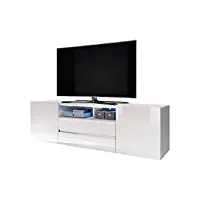 bros - meuble tv/banc tv (140 cm, blanc mat/blanc brillant, avec led)