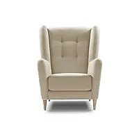 traumnacht karl fauteuil À oreilles confortable et moderne, fauteuil rembourré avec pieds en bois, en beige
