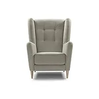traumnacht karl fauteuil À oreilles confortable et moderne, fauteuil rembourré avec pieds en bois, en gris