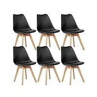 eggree lot de 6 chaises salle à manger en chêne sgs tested chaises de cuisine scandinaves sgs tested, rétro rembourrée chaise de salle de bureau, pieds de chêne - noir