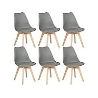 eggree lot de 6 chaises salle à manger en chêne sgs tested chaises de cuisine scandinaves sgs tested, rétro rembourrée chaise de salle de bureau, pieds de chêne - gris