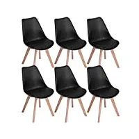 eggree chaises salle à manger scandinaves sgs tested lot de 6 chaises de cuisine, rétro rembourrée chaise de salle de bureau, pieds en bois de hêtre massif, noir