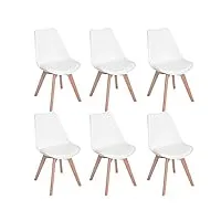eggree chaises salle à manger scandinaves sgs tested lot de 6 chaises de cuisine, rétro rembourrée chaise de salle de bureau, pieds en bois de hêtre massif, blanc