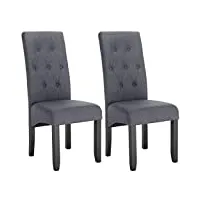 woltu lot de 2 chaises de salle à manger chaises de cuisine rembourrée en lin pieds en bois massif,gris foncé bh106dgr-2