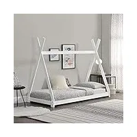 lit de tipi pour enfant en bois naturel avec sommier à lattes blanc mat 200 x 90 cm