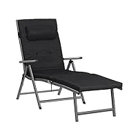 songmics chaise longue, bain de soleil avec matelas d’un épaisseur de 6cm, en alu anti-rouille, respirant, inclinable, charge max 150 kg, noir gcb24bk