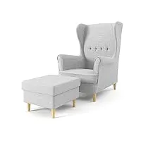 fauteuil à oreilles avec tabouret gris clair fauteuil de salon scandinave rembourré fauteuil relax