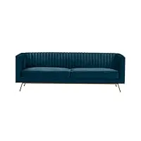 rendez vous déco - canapé 3 places en velours avec pieds dorés - gatsby - canapé bleu foncé - l209 cm x p. 88 cm x h.70 cm - 42 kg